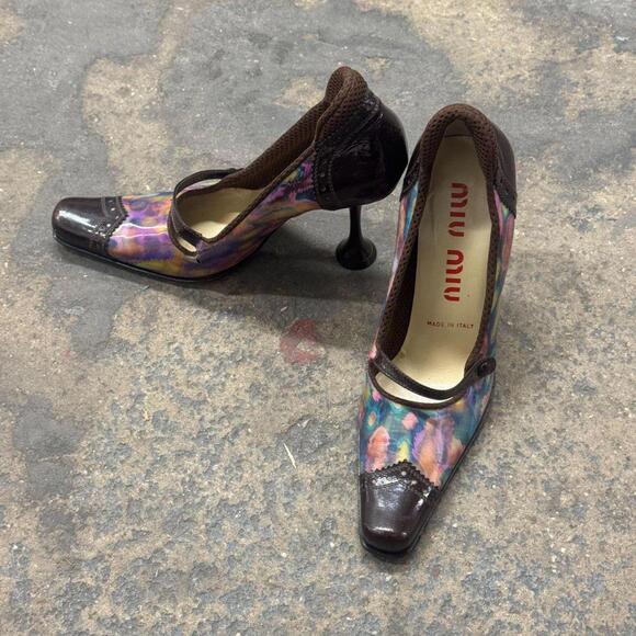 Archival Y2K Miu Miu Holographic Brogue Mary Jane Heels - Picture 2 of 8